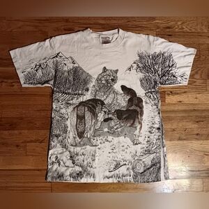 vintage single stitch animal t-shirt Wolf Timberwolf AOP outdoor mountain alaska